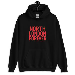 North London Forever – Black or White Arsenal Hoodie with Red Print